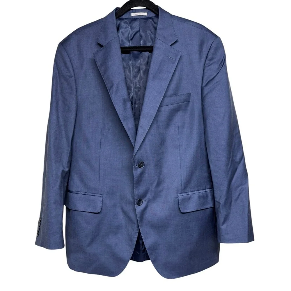 Peter Millar Navy Blue 2 Button Blazer Jacket Mens 100% Wool Union Made Size 44R